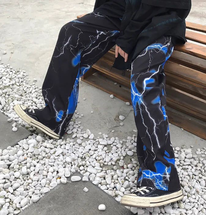 Dark Lightning Wide Leg Pants, Casual Trousers
