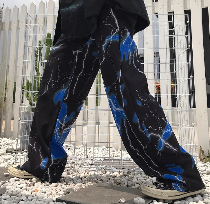 Dark Lightning Wide Leg Pants, Casual Trousers