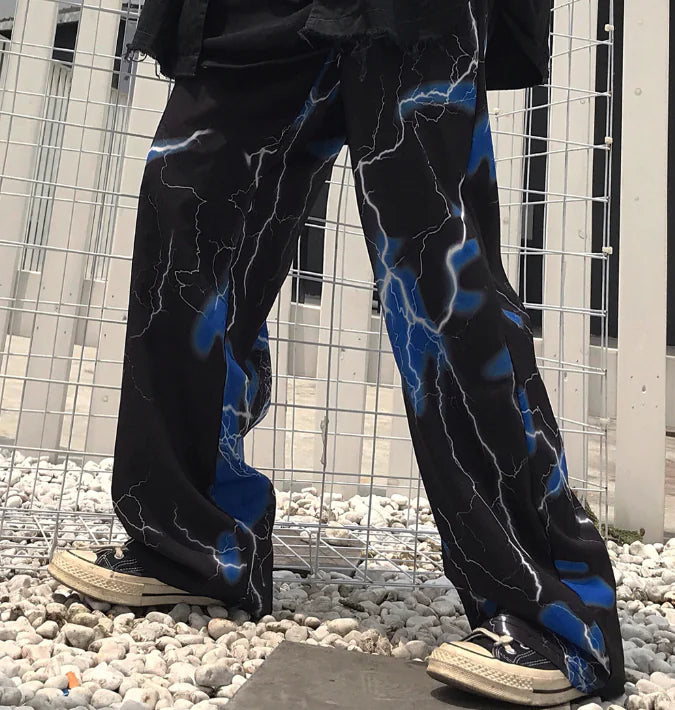 Dark Lightning Wide Leg Pants, Casual Trousers