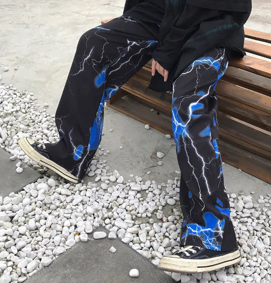 Dark Lightning Wide Leg Pants, Casual Trousers