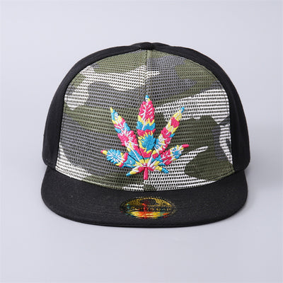 Embroidered Maple Leaf Hip Hop Outdoor Leisure Breathable Camouflage Flat Brim Baseball Caps