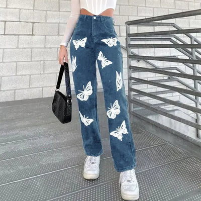 Y2K Butterfly-Pattern Loose Jeans for Women 2024