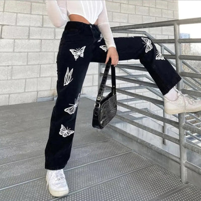 Y2K Butterfly-Pattern Loose Jeans for Women 2024