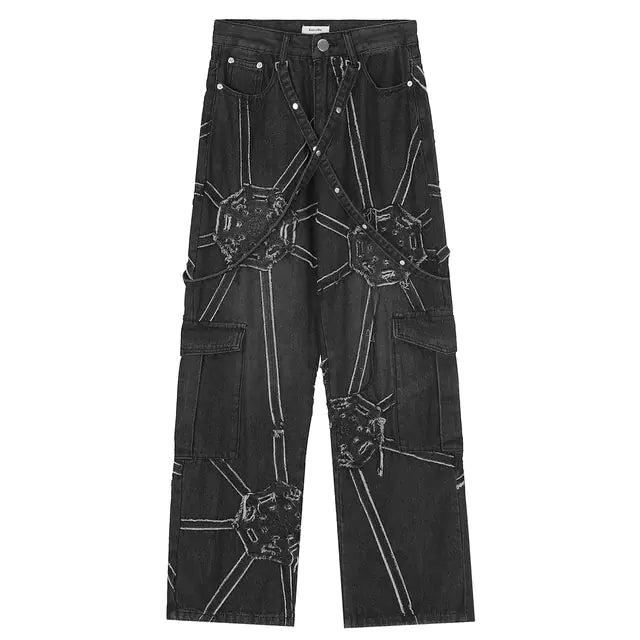 Harajuku Baggy Hip Hop Denim Cargo Jeans for Casual Wear