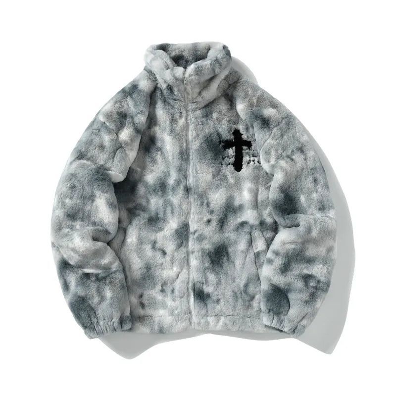 Unisex Retro Embroidered Faux Fur Coat