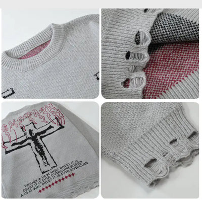 Y2K Grunge Vintage Ripped Knit Sweaters Streetwear