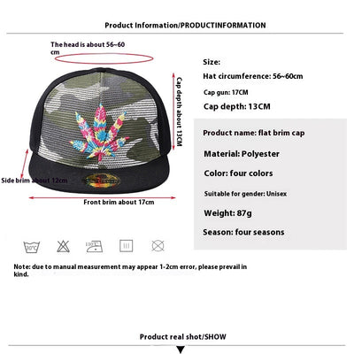 Embroidered Maple Leaf Hip Hop Outdoor Leisure Breathable Camouflage Flat Brim Baseball Caps
