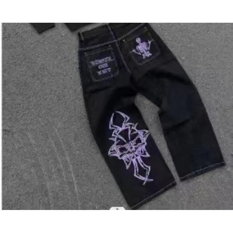 Embroidered Skull Cotton Casual Straight Pants