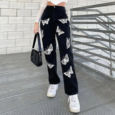Y2K Butterfly-Pattern Loose Jeans for Women 2024