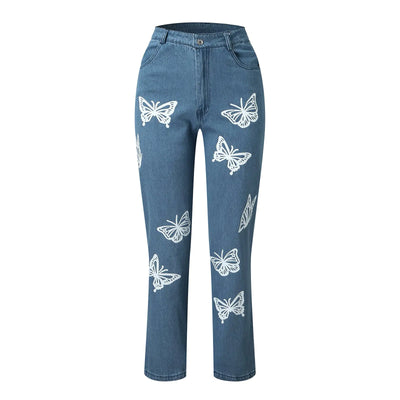 Y2K Butterfly-Pattern Loose Jeans for Women 2024