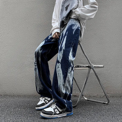 Men's High Street Tie-Dye Baggy Straight Denim Pants