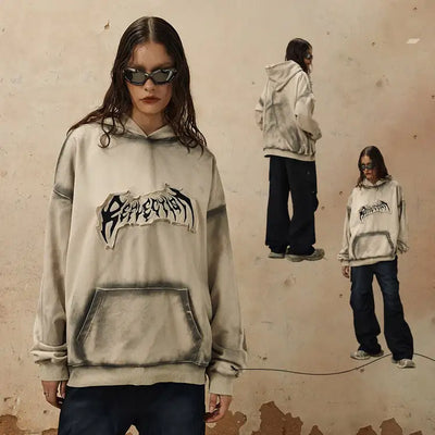 Embroidered Frayed Hem Hoodie Trendy Sweater